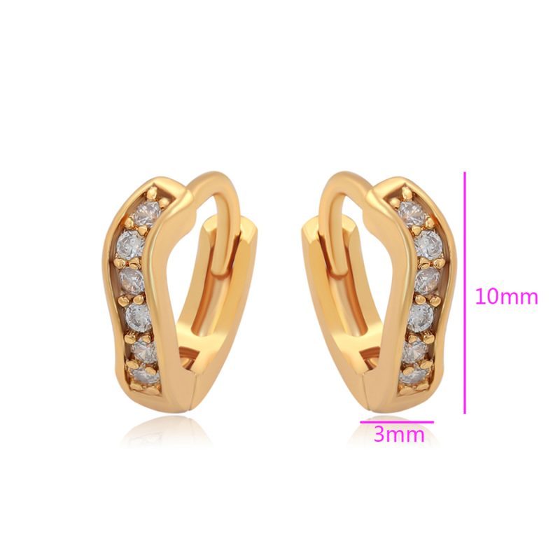 Prašmatnūs aukso spalvos auskarai su miniatiūriniais kristaliukais Prašmatnūs aukso spalvos auskarai su miniatiūriniais kristaliukais