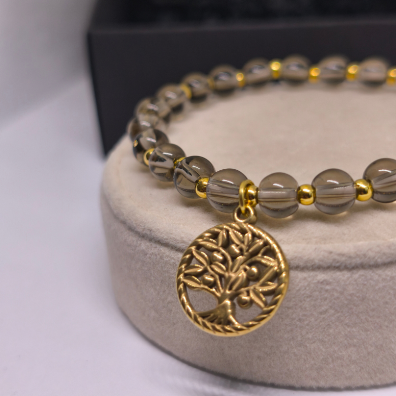 Rankų darbo moteriška apyrankė „Dūminis opalas“