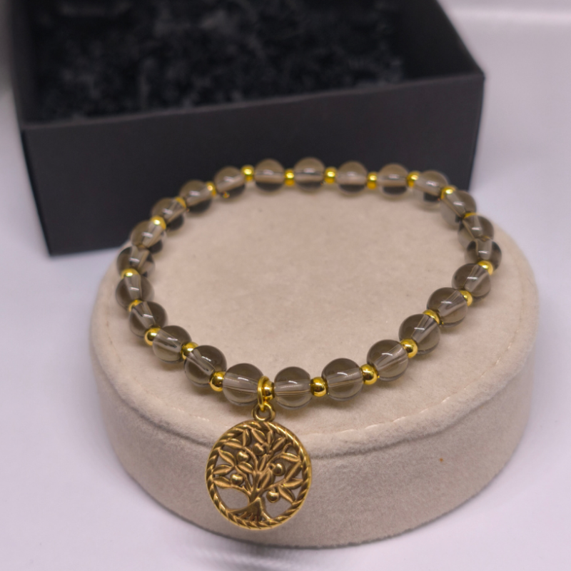 Rankų darbo moteriška apyrankė „Dūminis opalas“