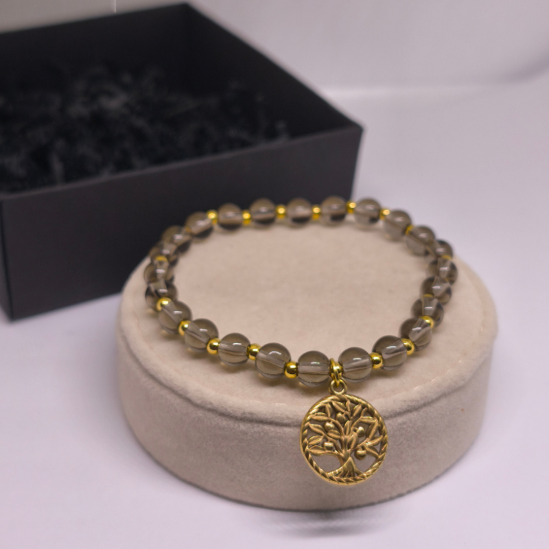 Rankų darbo moteriška apyrankė „Dūminis opalas“